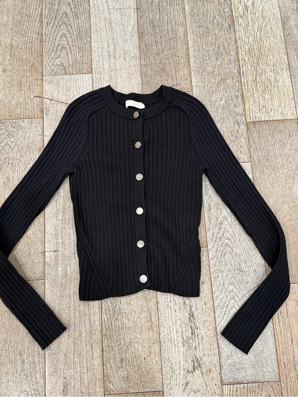Women's Ramy Brook Black Ribbed Knit Button Cardigan Sweater Size Small